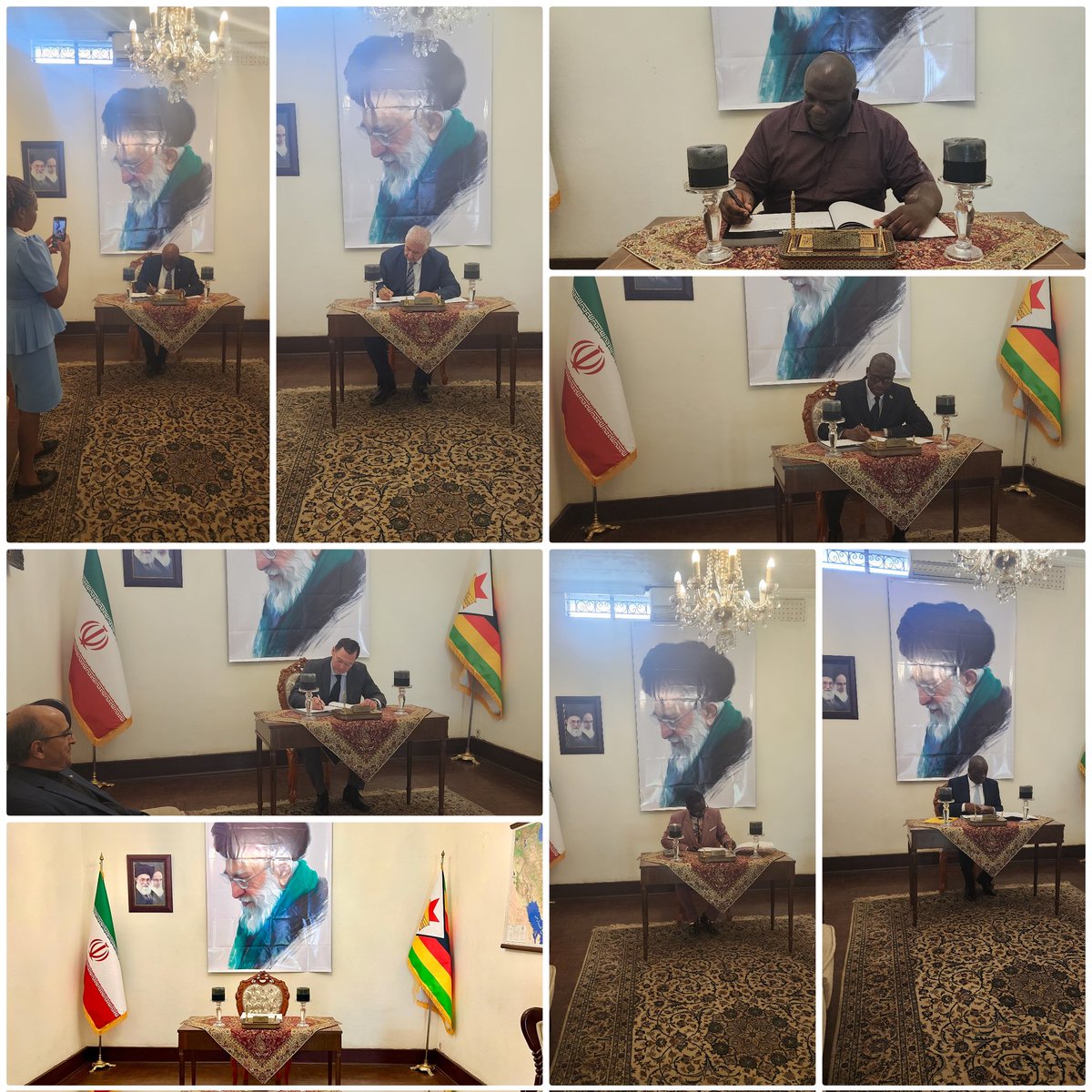 Resident Diplomats, and Zimbabwean figures and citizens, attended on the first day of the opening of the condolence book at the Iranian Embassy to commemorate the martyrdom of Ayatollah Khamenei, Grand Leader of Iran and hundreds of Iranian citizens, by the U.S.–Zionist attack.