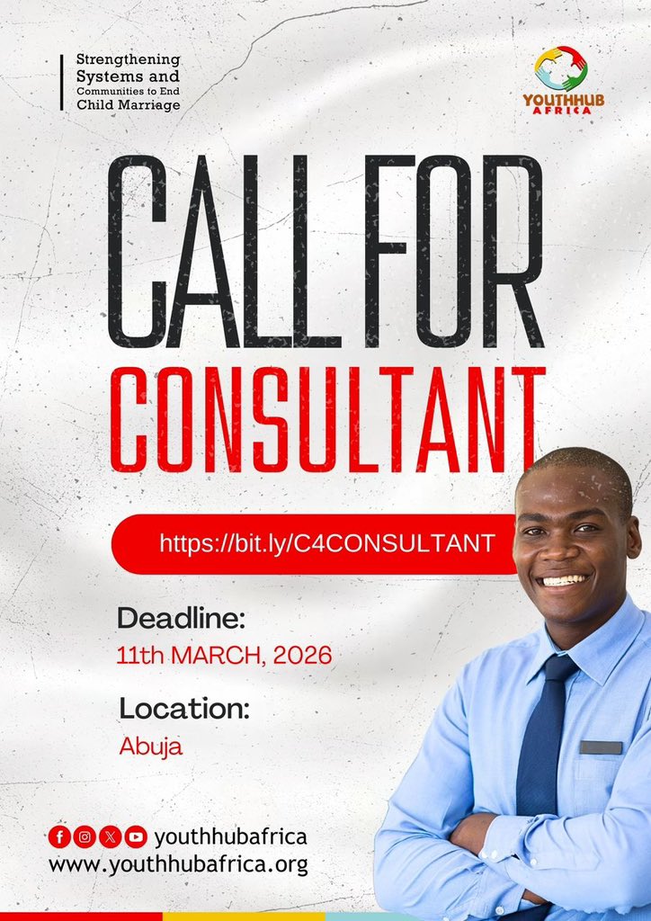 youthhubafrica's tweet image. We are Hiring!!!

We are looking for a consultant with strong knowledge in advocacy and communication resident in the FCT to facilitate a 4-day workshop. 

Click the link to apply: bit.ly/C4CONSULTANT

#YHAOpportunities #Consultant