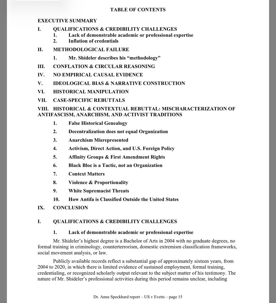 Sycamost's tweet photo. Zach Evetts’ attys hired Dr. Anne Speckhard (most impressive CV I’ve seen in my field) to complete a psych eval as well as to refute “antifa expert” Kyle Shideler’s planned testimony for the prosecution during pretrial. Her report eviscerates his “credentials.” 
#Prairieland https://t.co/EFYNkYAU9M