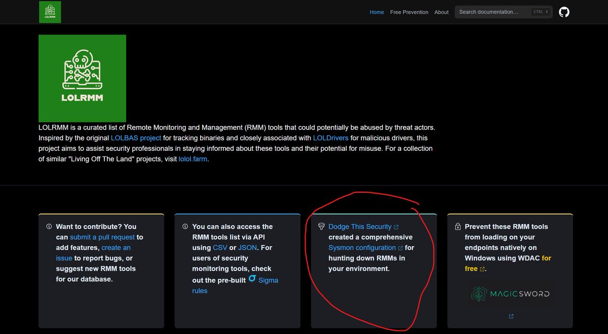 Hell ya my Sysmon config is now officially on the LOLRMM website :) <a href="/UK_Daniel_Card/">mRr3b00t</a> <a href="/kili_mkili/">Kili</a> #sysmon #lolrmm #rmm
