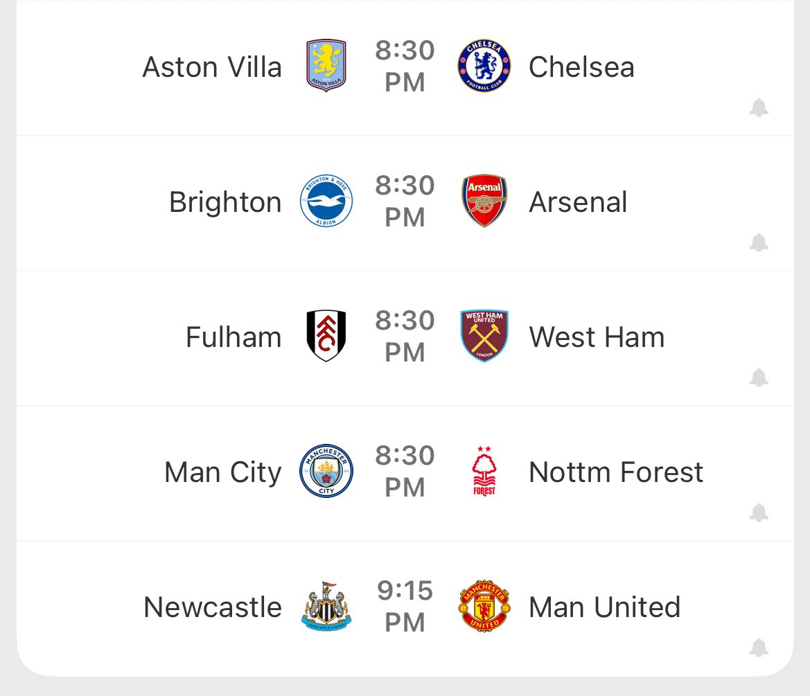 ⚽ Premier League Matchday – Tonight 🔥

🕣 8:30 PM
🔹 Aston Villa vs Chelsea
🔹 Brighton vs Arsenal
🔹 Fulham vs West Ham
🔹 Man City vs Nottingham Forest

🕘 9:15 PM
🔹 Newcastle vs Man United

Stacked night of football 😮‍🔥
Which game are you watching? 👀👇

#PremierLeague