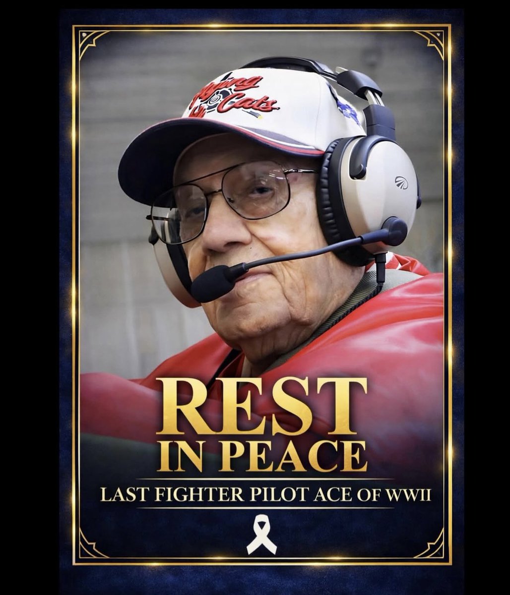 With heavy hearts, we honor the life of Donald M.
McPherson, the last surviving American fighter ace of WWII, who passed away at 103. A Nebraska native, he joined the U.S. Navy in 1943, earned his wings in 1944, and flew F6F Hellcats with VF-83 aboard the USS Essex. During the