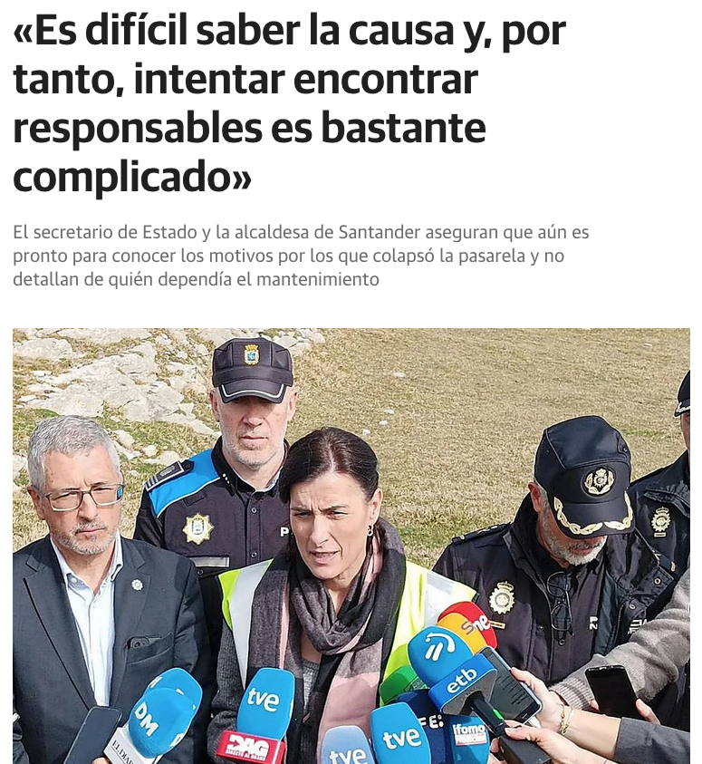 Hacen una pasarela, la dejan pudrirse, se viene abajo provocando la muerte de unos chavales, pero los responsables, que ganan una pasta por tocarse los huevos y/o ovarios, desconocen y a quién tiene que comerse el marrón.