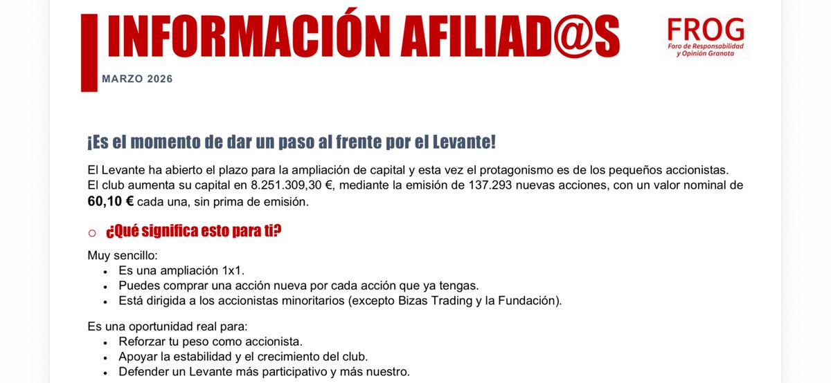 FROG_Levante's tweet photo. Nuestro @LevanteUD  es identidad, historia y sentimiento. Esta ampliación es una oportunidad para el pequeño
accionista y
SIEMPRE ESTAREMOS AL LADO DE NUESTRO CLUB.
🐸Si ya eres accionista, participa.
🐸Si conoces a alguien que lo sea, infórmale.
https://t.co/FdCStwcrk0 https://t.co/pjKaRwS4Va