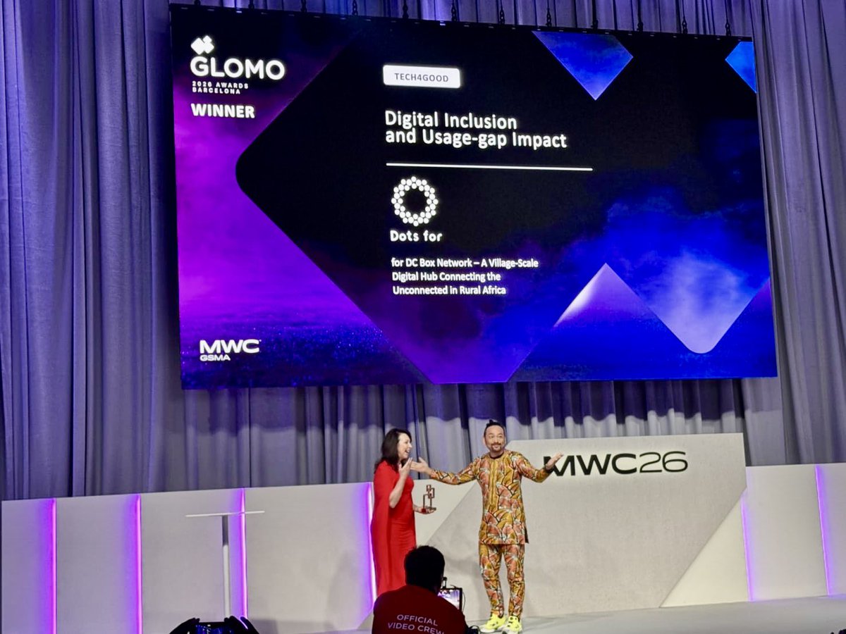 obahiroy's tweet photo. Dots forは、世界最大級の通信事業者見本市「MWC 2026」のGLOMOアワードの「Tech4Good」カテゴリーで受賞しました！GLOMO受賞は、日本企業では楽天に続いて2社目、スタートアップでは初です。

一昨年のドバイGITEXに続いて、世界規模のビジネスコンペ2回目の受賞！理想に数字が付いてきて、評価に繋がってる感じがする。