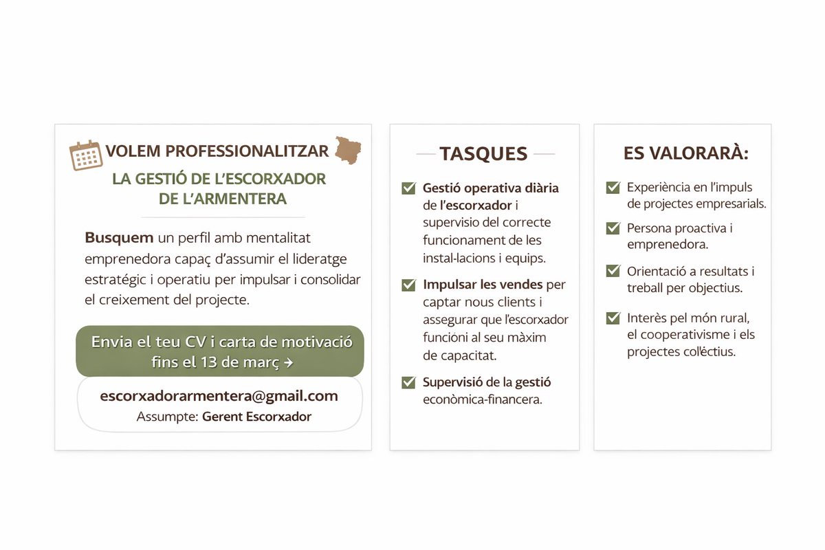 Busquem incorporar una persona que ens ajudi a impulsar l’escorxador.
RT també és útil.