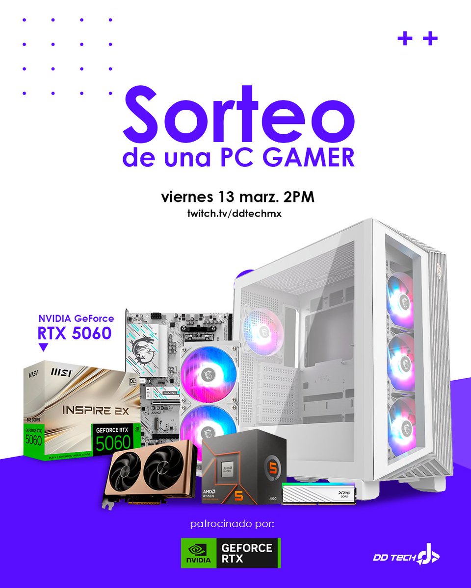 NVIDIA se pichó esta PC para ti sin que pongas 1 pesito
Estás a nada de una GPU GeForce RTX: Altos FPS, RayTracing, DLSS, Streaming Profesional y más.

Solo debes darle RT a este post y responder con el nombre de tu creador de contenido favorito. 
*Válido solo en México (1/2)