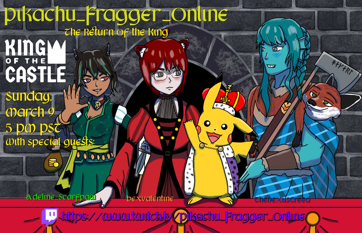 When I said I'm coming back, I meant it. And I'm bringing
<a href="/TheNexusCreed/">Nexus</a>, <a href="/AdelineScarfpaw/">Adeline Scarfpaw || ✉️🌩 Lightning Cat Courier</a> and Bex Valentine on board with me on Sunday, March 8 at 5PM PST!
Putting this up now so that people know ahead of time!