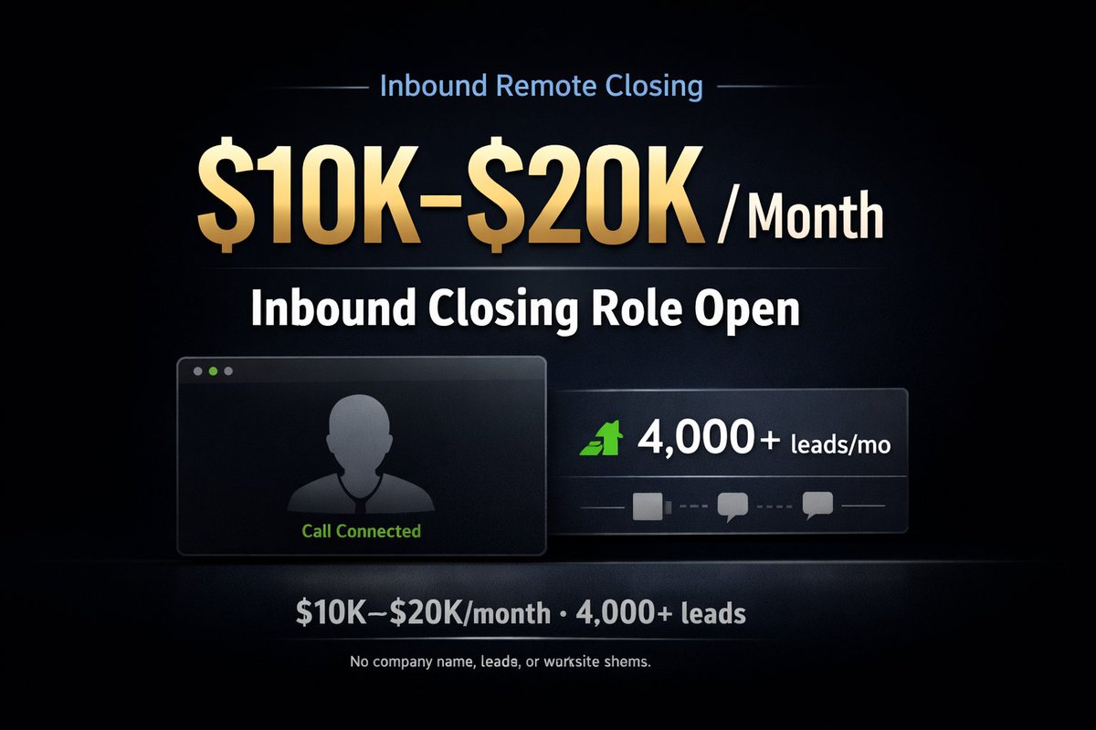 zelsrn_'s tweet photo. I’m genuinely pumped to share this. A vetted 5-year client in real estate marketing. They sell high-ticket offers at $10,000 and $24,000. Leads come from paid Meta ads. Over 4,000 leads per month. OTE: $10,000–$20,000 per month. Comment “inbound closer” to APPLY https://t.co/kLbzSzywli