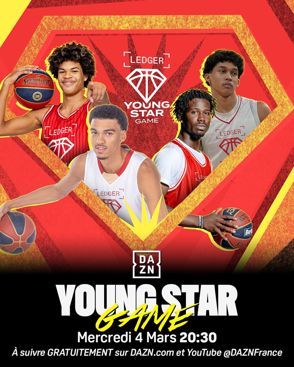 DAZN_FR's tweet photo. 🏀 Young Star Game 2026
🕒 en direct à 20h30
📲 gratuit sur DAZN
🔗 https://t.co/TrSQokUON4 📲
🎙️ @MaxLeLiard / @StephBrun41
#YSG #BetclicÉlite https://t.co/71QLp6csYB