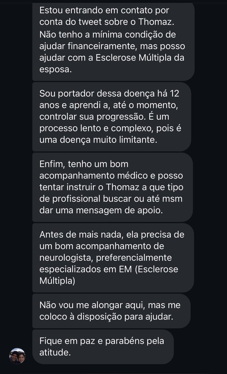 Falei com o Thom no privado e Tô colocando essa mensagem aqui pq estamos fazendo uma corrente pra ajudá-lo. 

Já estão ajudando com pix, mas acho importante atuar em outras frentes também.

Aqui é sobre a esclerose múltipla da esposa. Se alguém puder ajudar em frentes