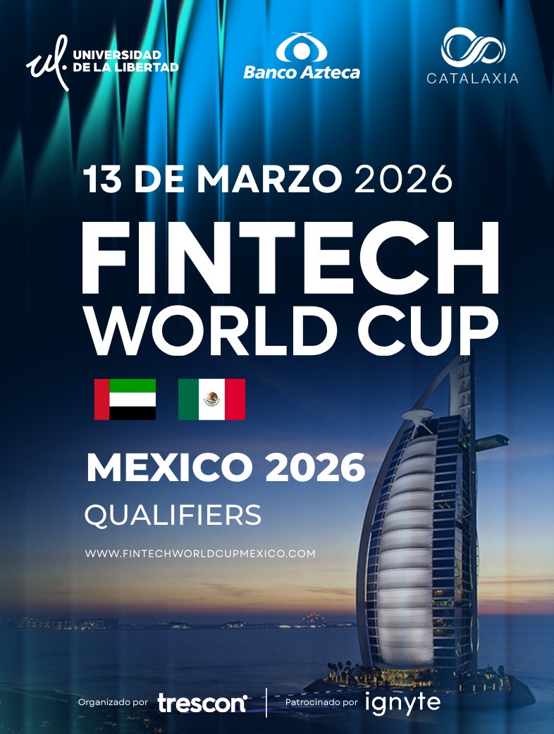 Udelalibertad's tweet photo. México rumbo a Dubái 🇦🇪
El 13 de marzo la @Udelalibertad será sede de los #FinTechWorldCup Mexico Qualifiers 2026.🚀
🔟Startups
🏆Pase al Dubai FinTech Summit
🤝Networking con inversionistas
En colaboración con @BancoAzteca
Consigue tu acceso aquí: https://t.co/CTP2UYbZiS https://t.co/A9TzwZFVvY