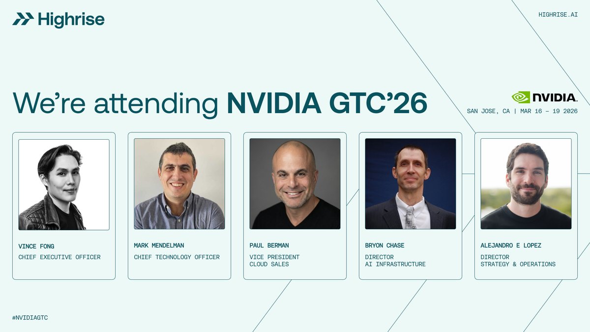 Highrise_AI's tweet photo. GTC'26. San Jose. Mar 16–19.

We're bringing the team. GPU-native infra, bare-metal performance, confidential compute - built for AI workloads that actually matter.

If you're there, come talk infrastructure. ✌️

#NVIDIAGTC #Highrise #AI https://t.co/NMSSqGGf14