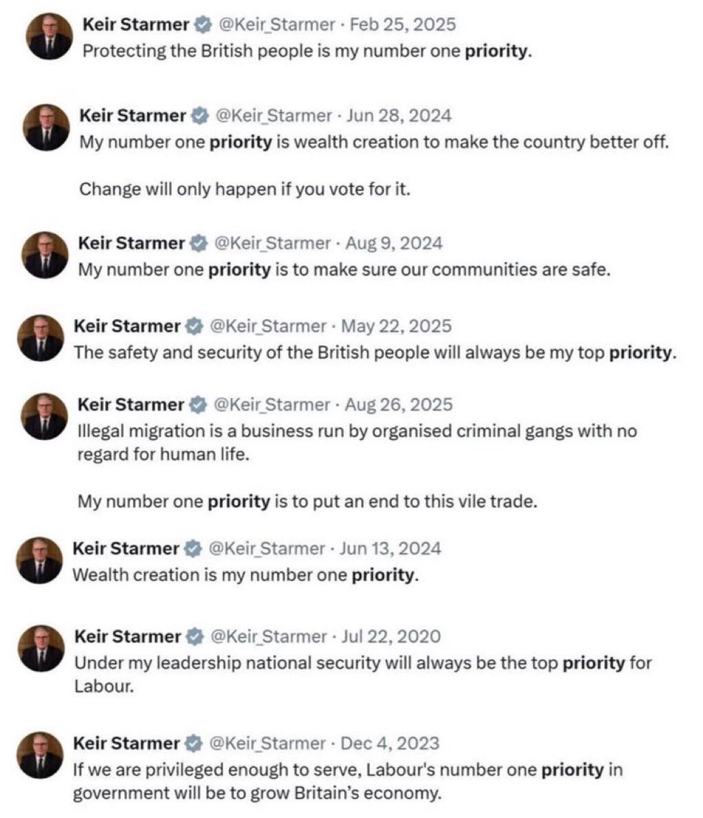 Hi <a href="/Keir_Starmer/">Keir Starmer</a> 

You posted earlier that protecting British lives is your “number one priority”.

Could you confirm what is your actual number one priority? You’re failing at all of them.