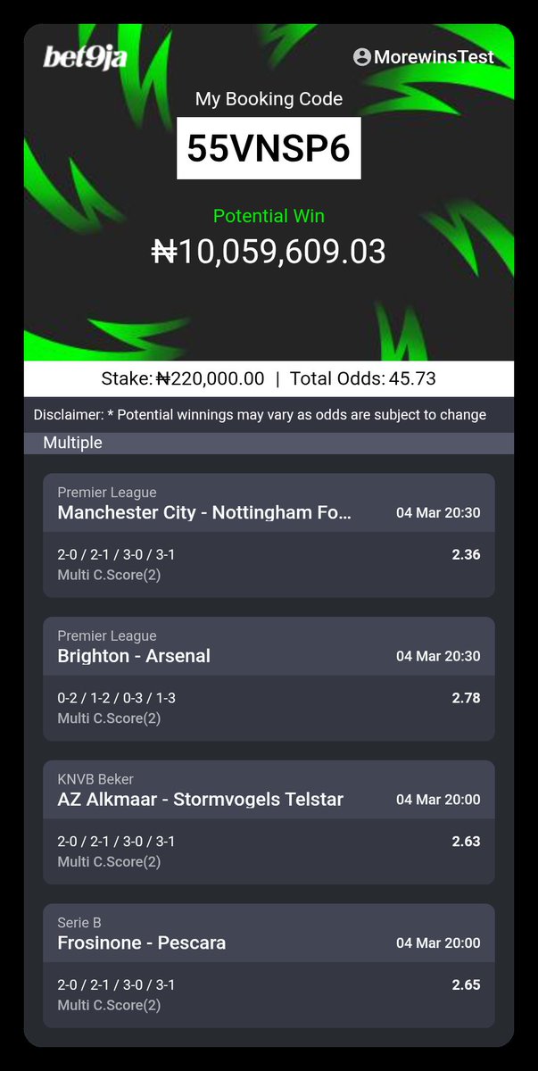 Okechukwu_odd's tweet photo. BET9JA PICKS 

45 odds 👉🏻 Number 55VNSP6

#AlwaysBet9jaCode https://t.co/NTRUZQaLoL