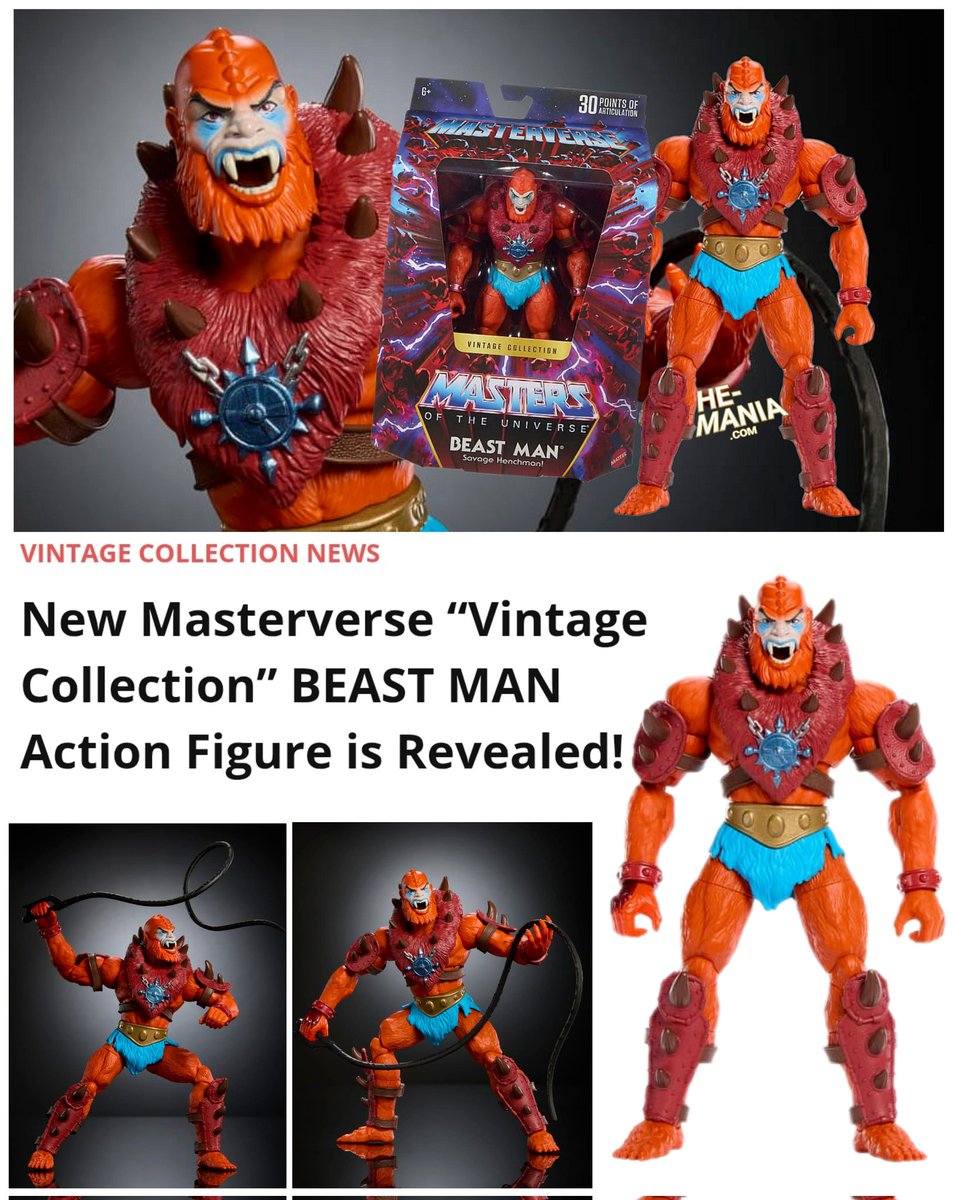 HeManiaOfficial's tweet photo. New Masterverse “Vintage Collection” BEAST MAN Action Figure is Revealed!
Details at He-Mania .com 💥
#MastersoftheUniverse #MOTU #Masterverse #ActionFigures #NewActionFigures #HeMan #Skeletor #BeastMan #VintageCollection https://t.co/oRzubJC0ev