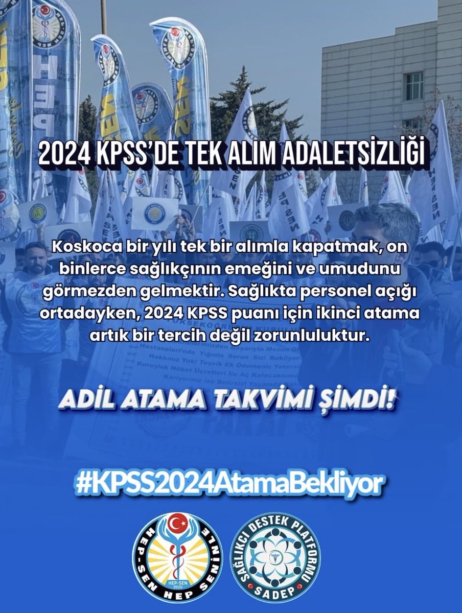 Sayın Oktay Saral, 14 Mart'ta sağlıkçılar müjde bekliyor. KPSS 2024 yetersiz kontenjanla sonuçlandı. Personel açığı büyürken hazırız ama evdeyiz. Sesimizi duyun. 
<a href="/RTErdogan/">Recep Tayyip Erdoğan</a> 
<a href="/oktay_saral/">Oktay SARAL</a> 
<a href="/drmemisoglu/">Prof. Dr. Kemal Memişoğlu</a> 
<a href="/memetsimsek/">Mehmet Simsek</a> 
 
#SağlıktaAdalet 
#KPSS2024AtamaBekliyor