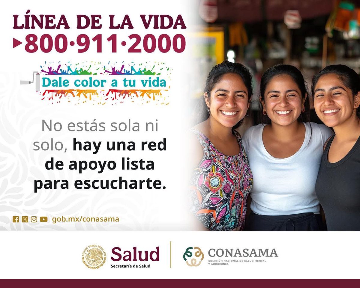 En momentos difíciles, recuerda: no estás sola ni solo.

Si atraviesas ansiedad, depresión, consumo de sustancias o cualquier dificultad emocional, llama al 800 911 2000.

Aquí encontrarás escucha y acompañamiento profesional. 💛
#DaleColorATuVida