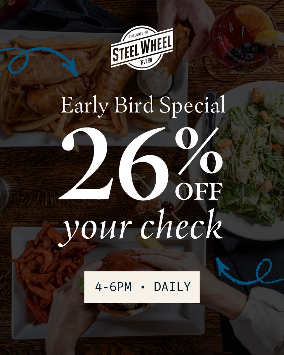 TavernSteel's tweet photo. Woohoo Wheelers! Our Happy Hour is from 4 to 6pm every day with 26% OFF your check! No limited food or drink menu! Order whatever you please. Just get your order in by 6pm. Then stay for Live Music at 6pm most nights!

#HappyHour https://t.co/fFrK5HHrz5