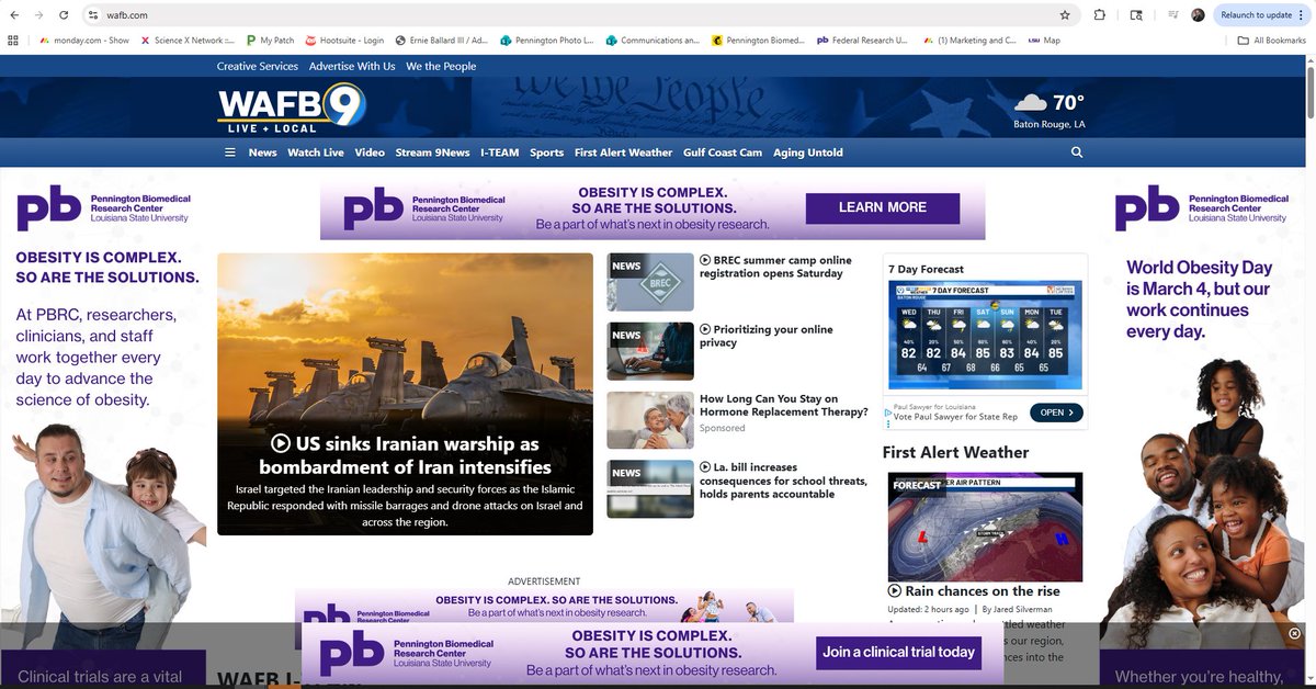 eballa1's tweet photo. Pennington Biomedical Research Center advertising takeover for #WorldObesityDay2026. I'm biased, but I get to work with the best marketing team in the business #worldobesityday #PBRC #LSU https://t.co/no471I20t7