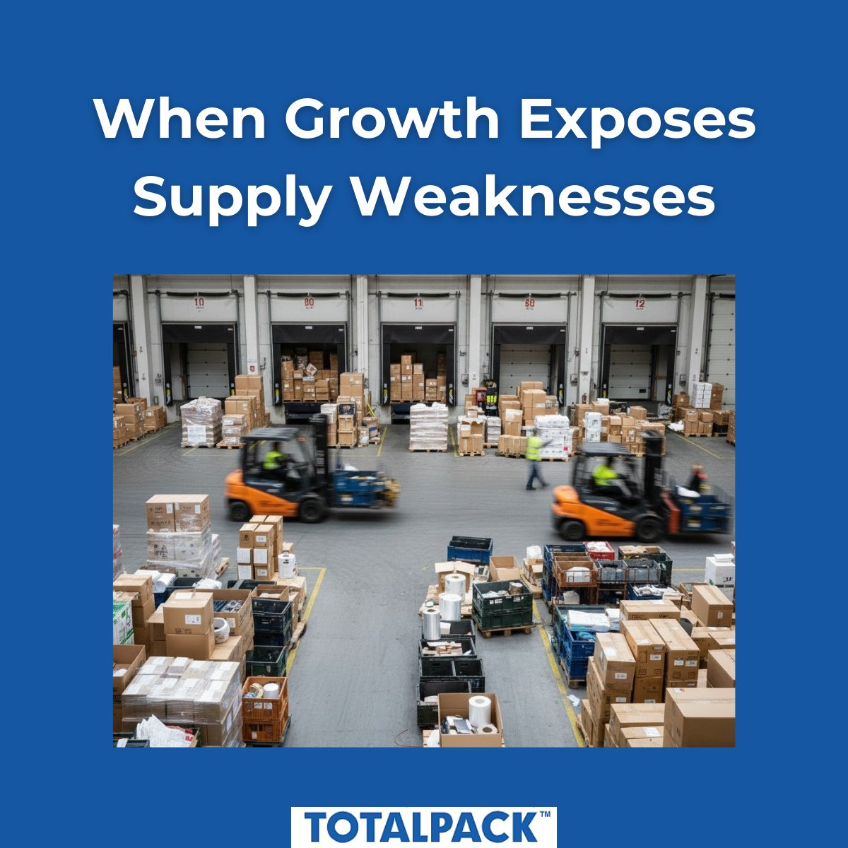 200 orders/day is easy. At 600, small gaps become structural problems: 📦 Box replenishment 🌀 Film rates 🔄 Pallet turnover
Growth doesn’t create problems; it exposes them. Scale your strategy.
#SupplyChain #Logistics #Totalpack