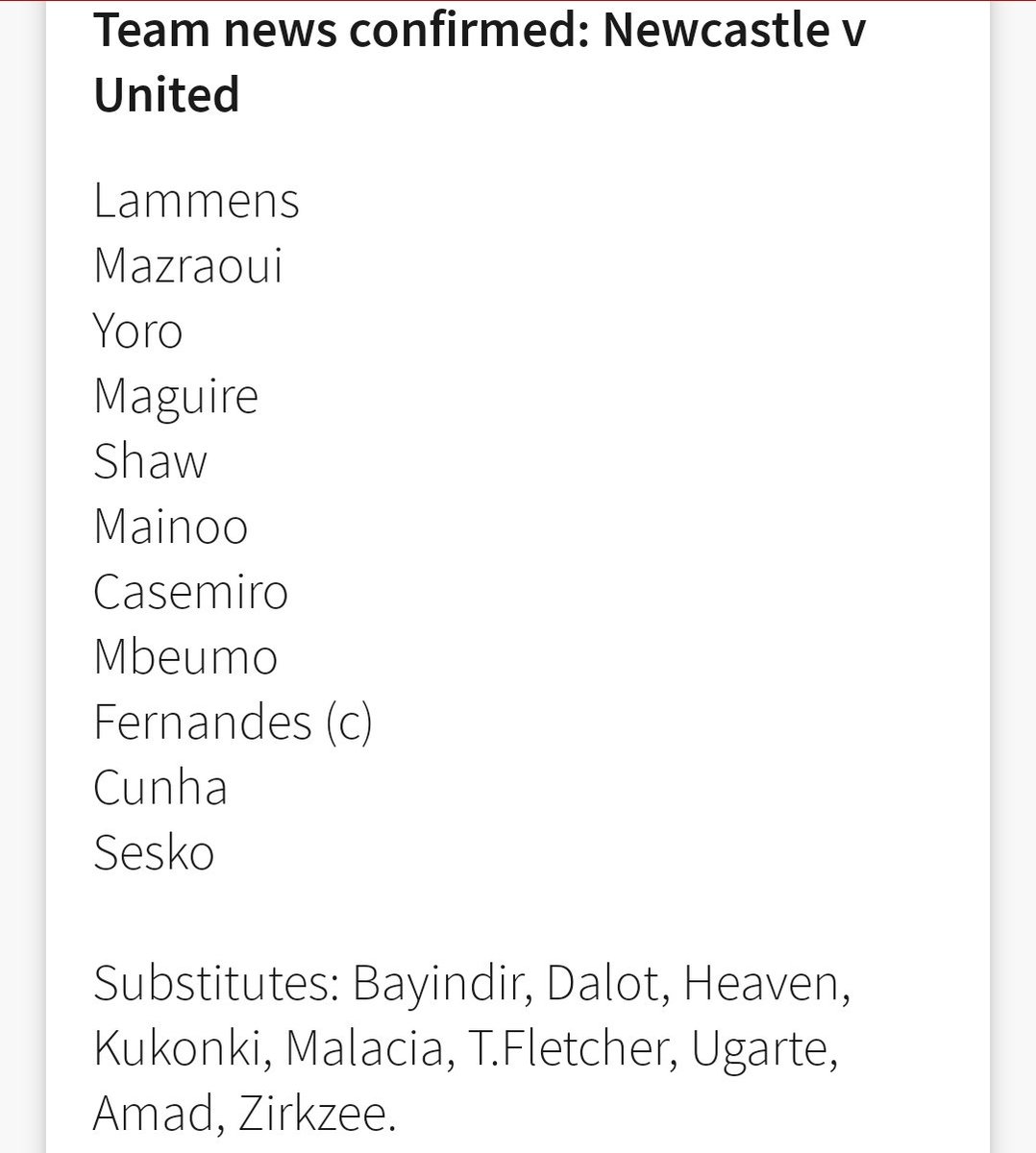 ChiefI86604's tweet photo. Manchester United Vs Newcastle.

 Our lineup is out..
#ManUtd https://t.co/hyIXOL3p0y