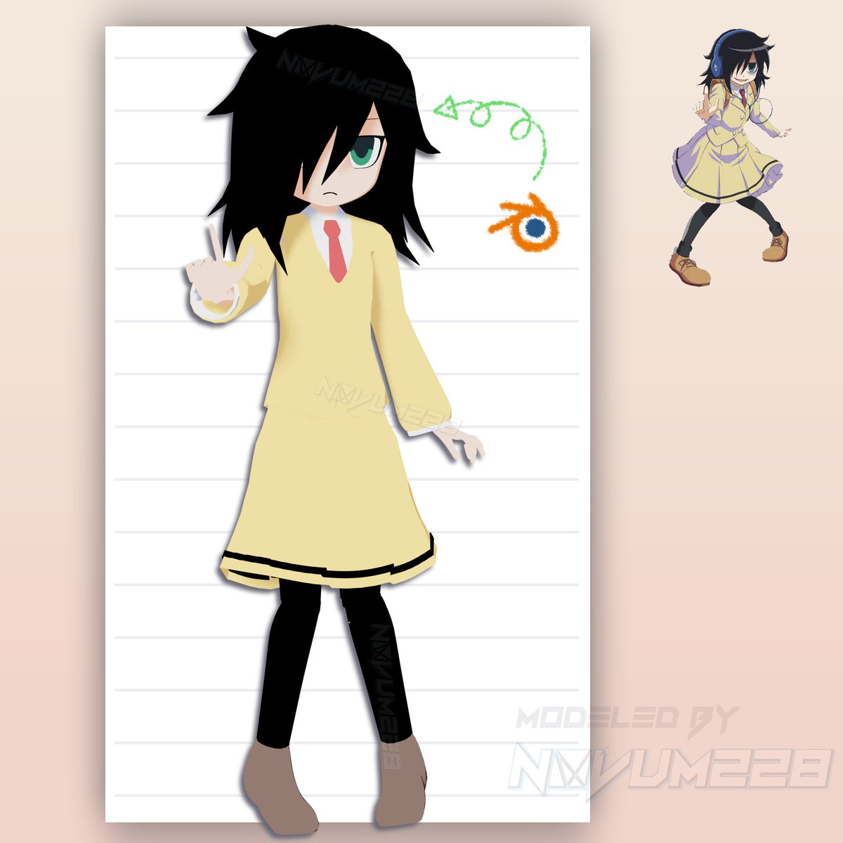 "3D Tomoko Kuroki isn't real she can't hurt you"

#WataMote #Blender