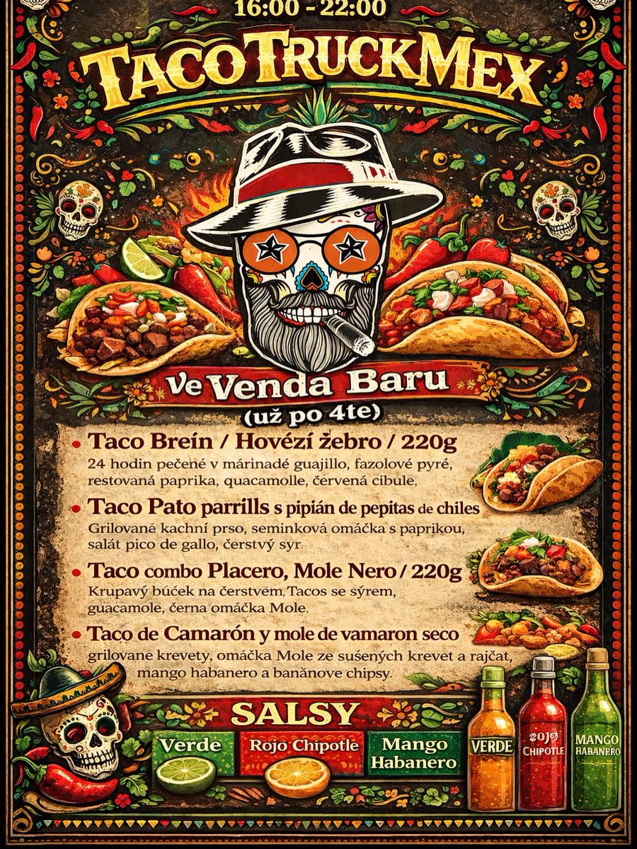 chefradek's tweet photo. 18.3.2926 @tacotruckmex již po 4té ve @venda_bar_zizkov rezervace tel: 271773896 #tacos https://t.co/MGLDGEzRHD