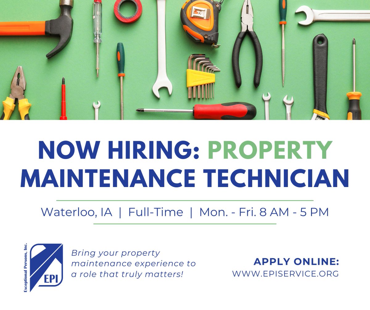 Position offers competitive pay and hands-on work in residential and facility maintenance, plumbing and electrical repairs, grounds care, and more.
Apply online by clicking here: episervice.bamboohr.com/careers/590?so…

#WeAreEPI #JoinOurTeam #PropertyMaintenance