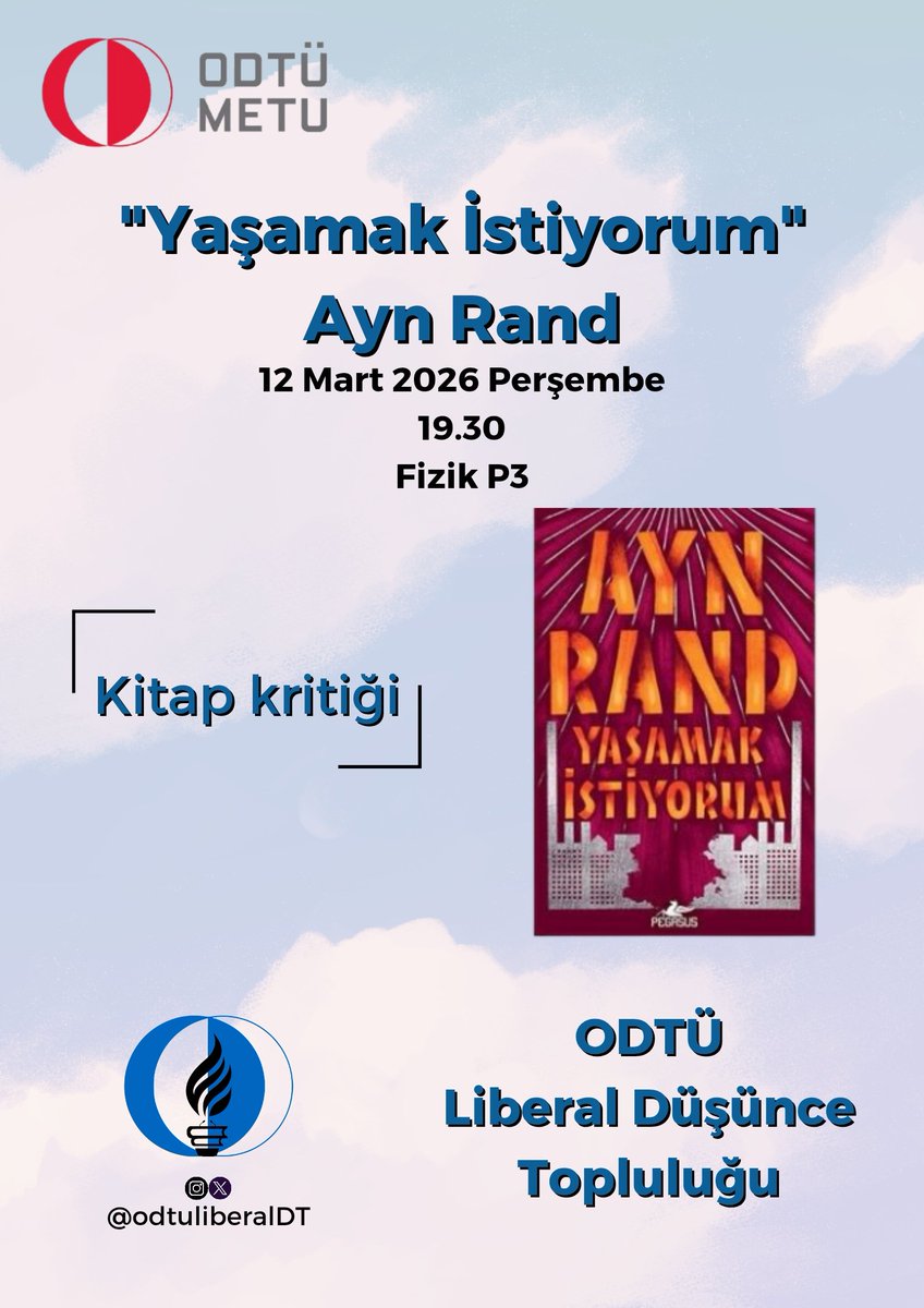 Son günlerde popüler olan, Ayn Rand'ın yazdığı "Yaşamak İstiyorum" isimli kitabı okuyup beraber tartışmak isteyen bütün hocamları bekliyoruz.
