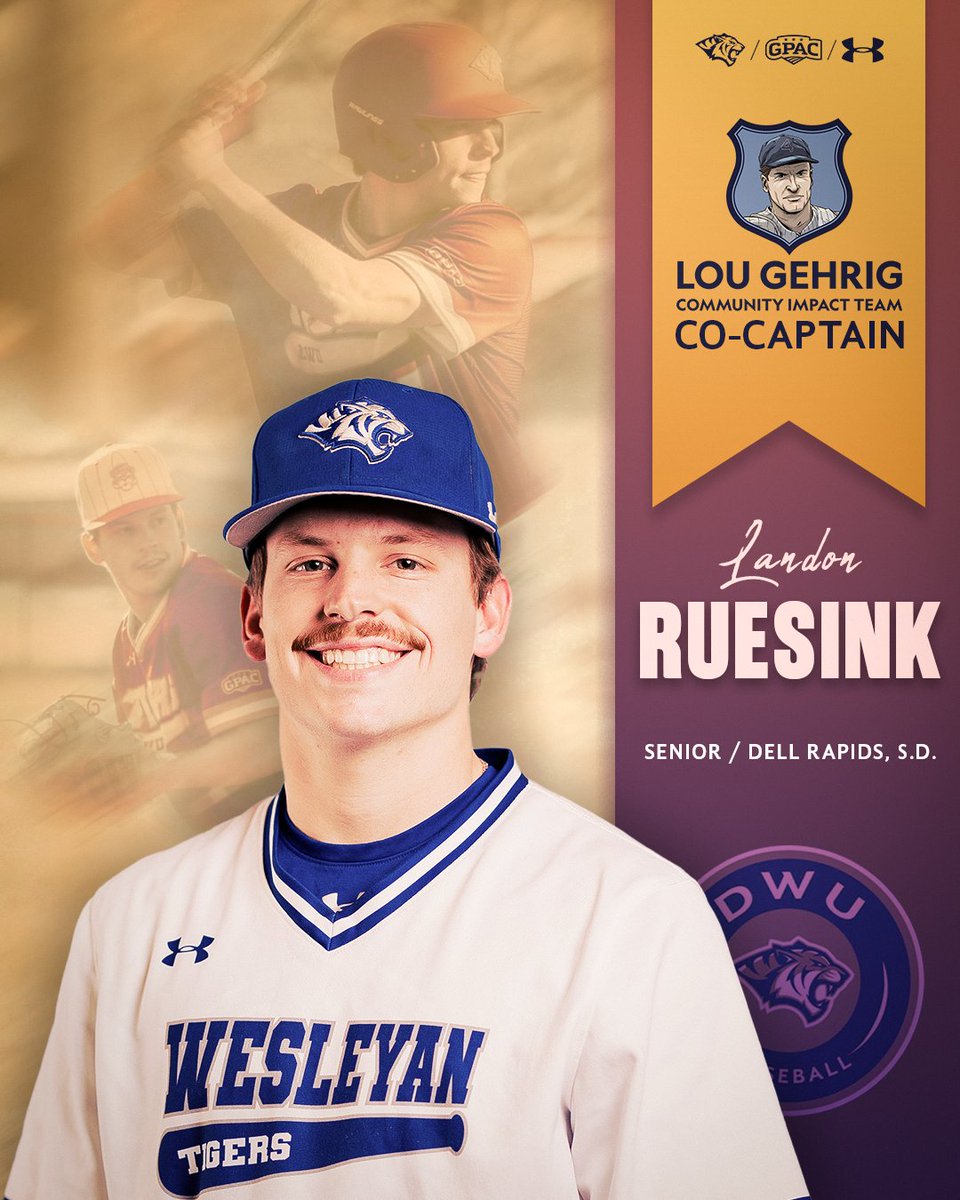 DWU_Baseball's tweet photo. Landon Ruesink has been named the Co-Captain of the 2026 Lou Gehrig Community Impact Team by @phidelt!

Ruesink earned the distinction based on his resume of on-field play, leadership, and community engagement.

📰 https://t.co/hyN8KRzYEx

#RollTige🐯 | #BleedBlue🔹 https://t.co/HBW6z9Sllt
