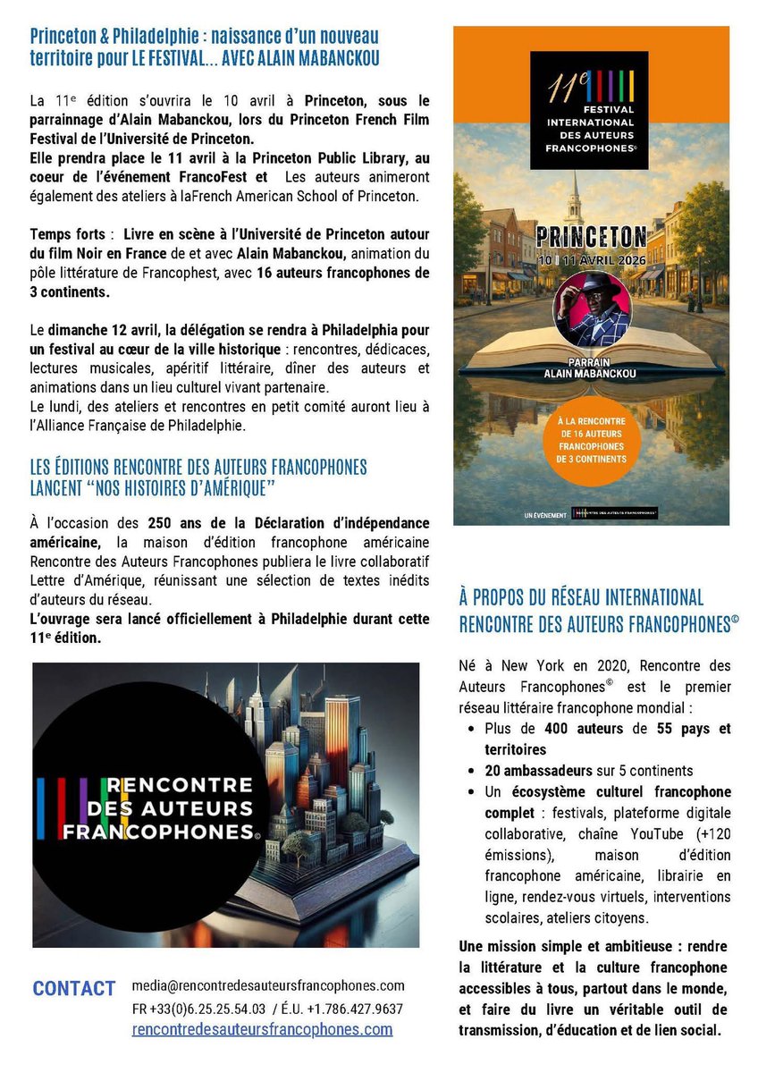Communiqué de presse pour les Festivals des Auteurs Francophones en Amérique. Fait.