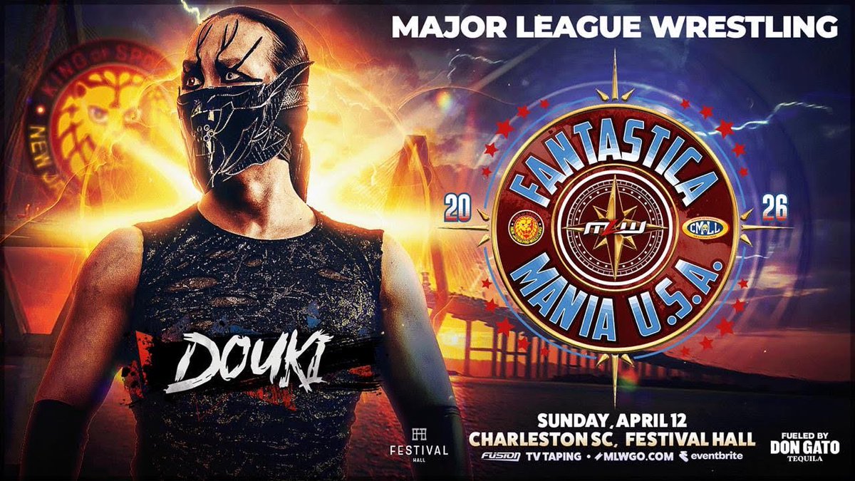ElPep23's tweet image. Current IWGP Junior Heavyweight Champion DOUKI will be in action at Fantasticamania USA in Charleston, SC on 4.12!

#NJPW #CMLL #MLW @DoukiPerros #FantasticaManiaUSA