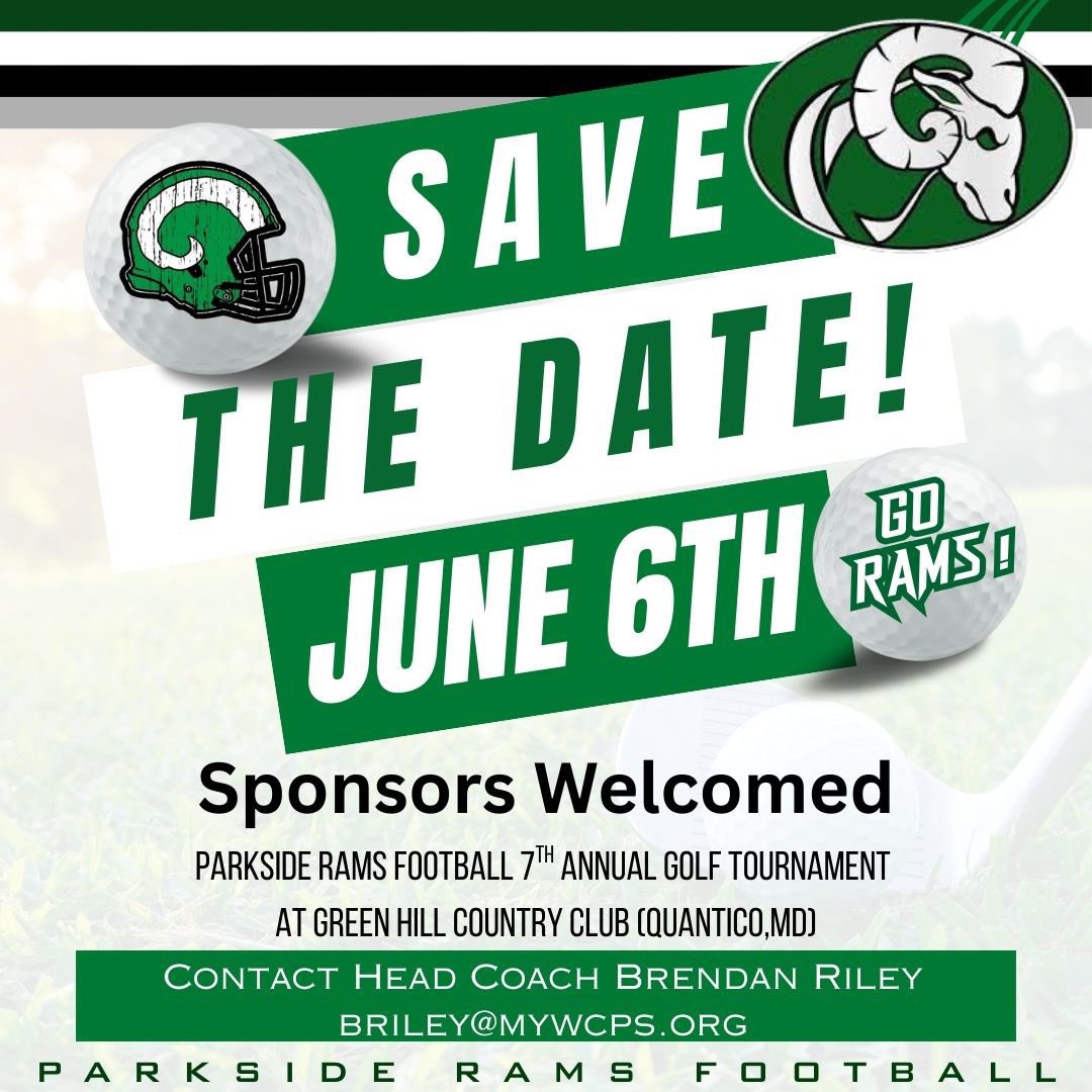 ParksideRamsfb's tweet photo. Calling ALL #RamFam past and present! Come support the Parkside Rams Football program in our 7th Annual Parkside Football Golf Outing June 6th at Green Hill Country Club.
 #AllIn #BuildGreen #ChargeOn #RamsUp 
📲Sponsor/Registration: https://t.co/6yPvvQpTgs… https://t.co/mtRzu5R9Xx