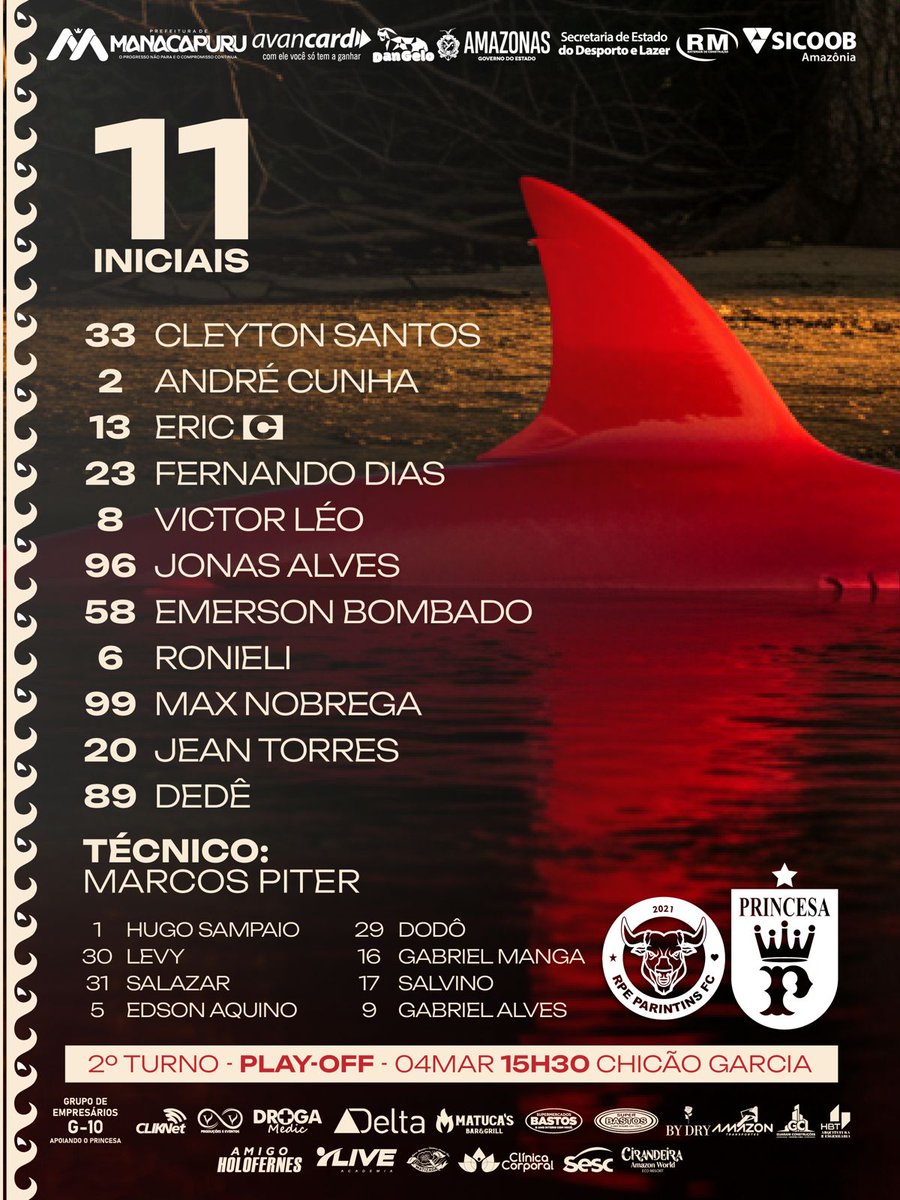 obrunorodri's tweet photo. Princesa do Solimões escalado. O atacante Dedê volta ao time titular. Na defesa, o zagueiro Eric completará 114 jogos pelo clube.

Vai ficar a duas partidas de se tornar o jogador que mais vestiu a camisa do Tubarão. https://t.co/zfVvbD6wK4