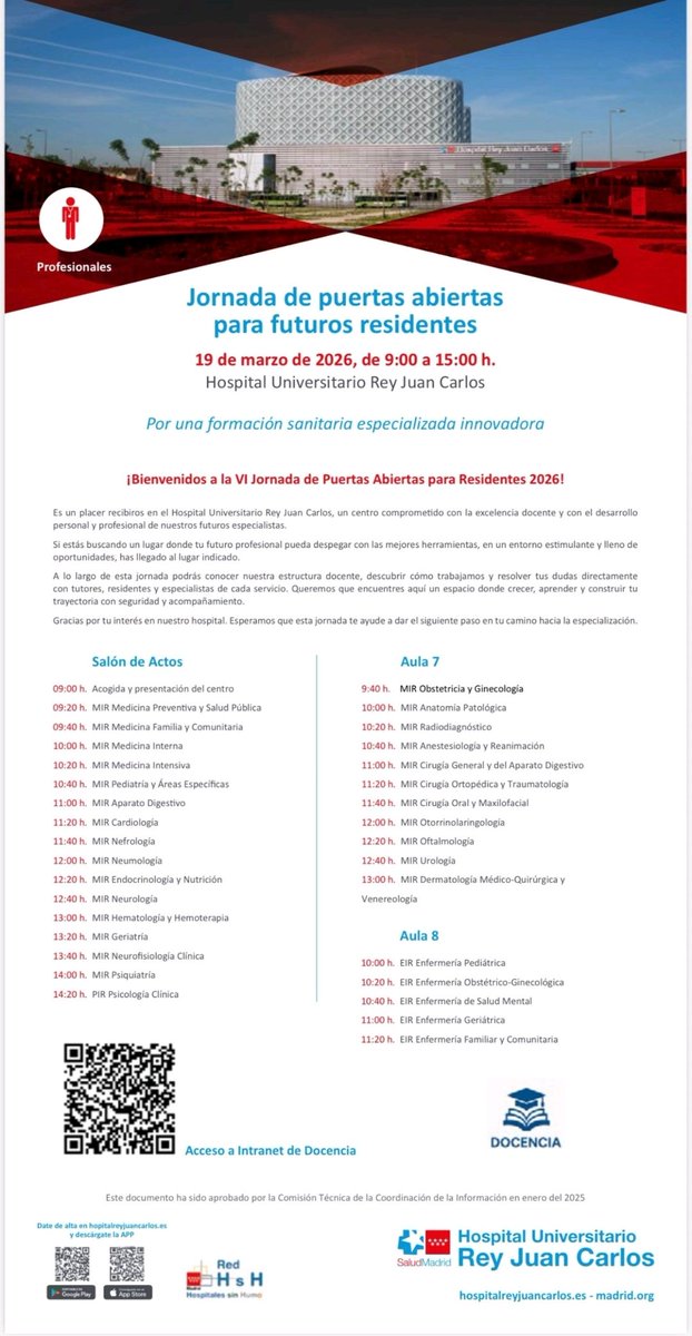Geriatria_HURJC's tweet photo. Jornada de puertas abiertas para futuros residentes. Ven a conocer nuestro hospital y nuestro servicio, ¡te esperamos! https://t.co/e3ptku8I3o