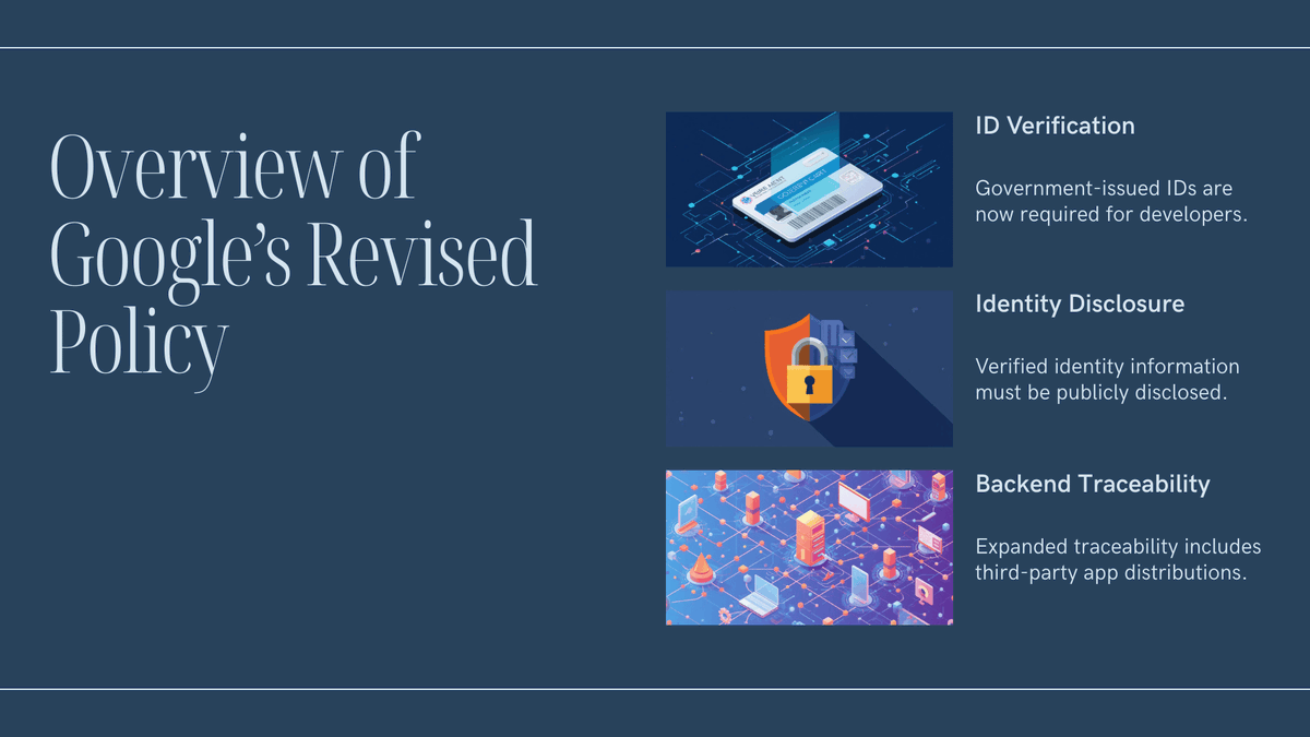 GavelCode's tweet photo. 📱 Google’s new Android developer ID rules spark backlash from 40+ privacy groups.

The clash: platform security enforcement vs. developer anonymity.

#PlatformRegulation #DigitalRights #AppStorePolicy #PrivacyLaw #TechGovernance #CodeGavel https://t.co/HPXVqKjtTh