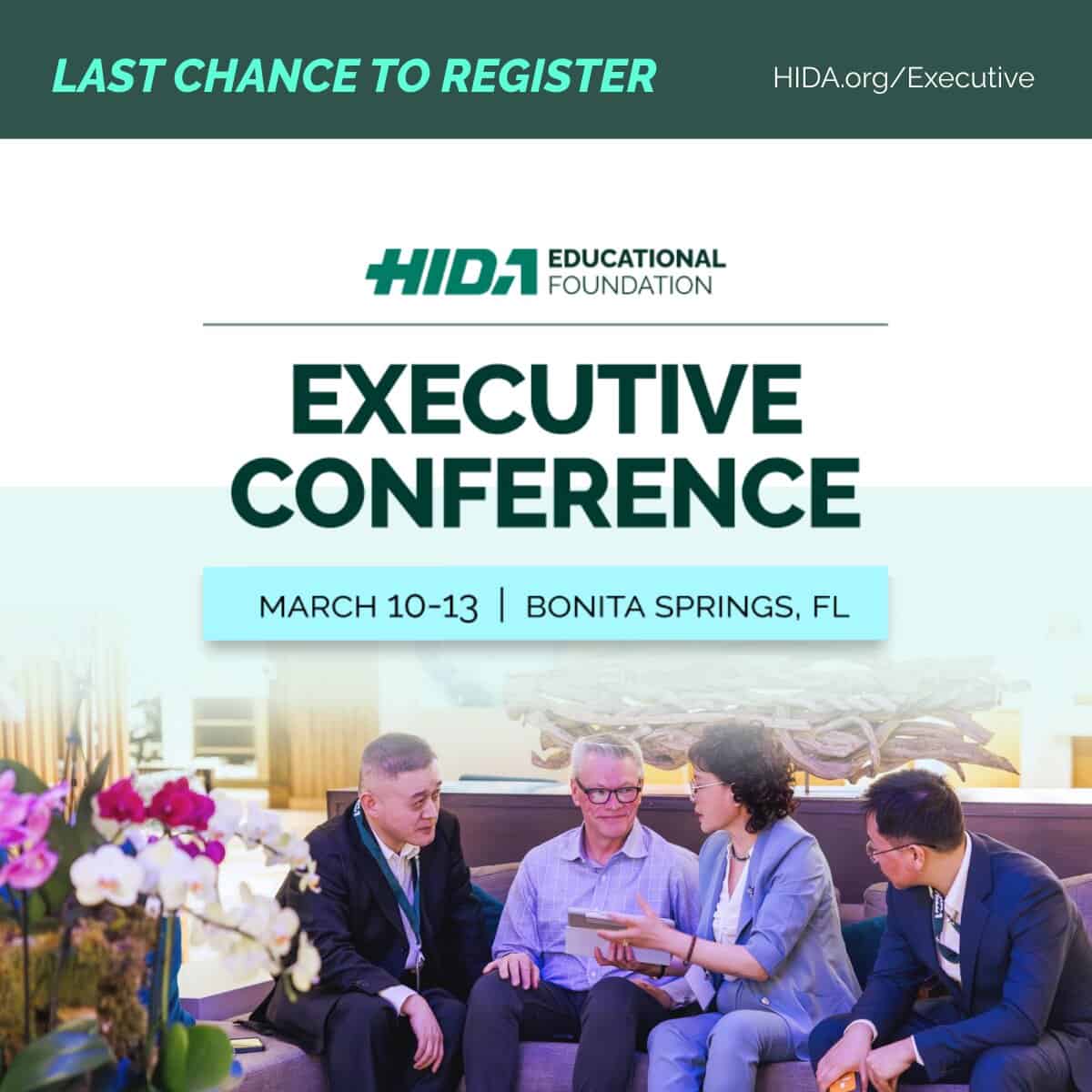 #HIDAExecutive26 kicks off next week—there’s still time to register. Join 500+ senior leaders for timely conversation on policy &amp; market pressures, including tariffs, trade policy &amp; supply chain implications across healthcare. See you in Florida. Register: hubs.ly/Q045CpKS0