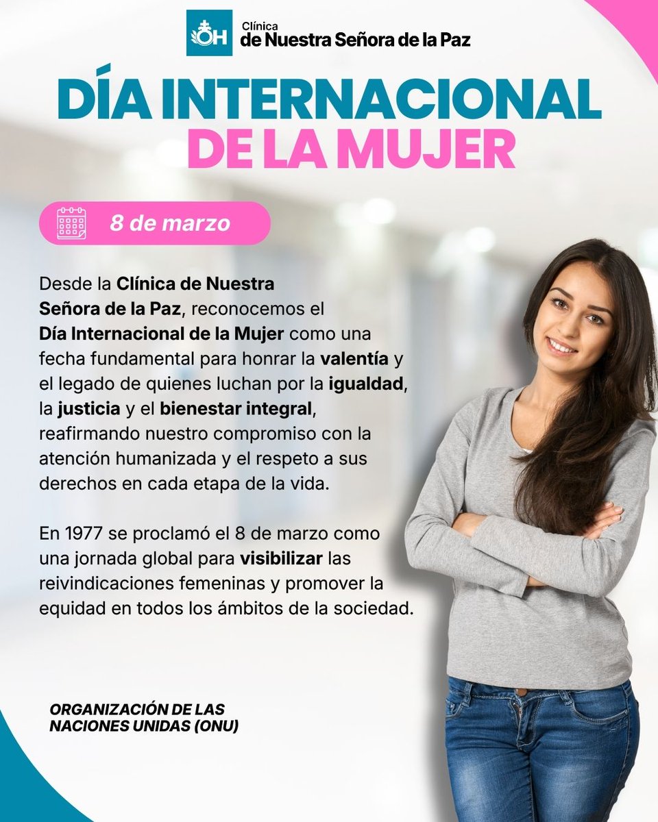 Cllapaz's tweet photo. 💜 8 de marzo | Día Internacional de la Mujer 💜
En la Clínica de Nuestra Señora de la Paz reconocemos la valentía, la fortaleza y el legado de todas las mujeres que, día a día, construyen una sociedad más justa e igualitaria.
Hoy honramos su voz, su lucha y su historia. 🌸 https://t.co/vzwaD7IokC
