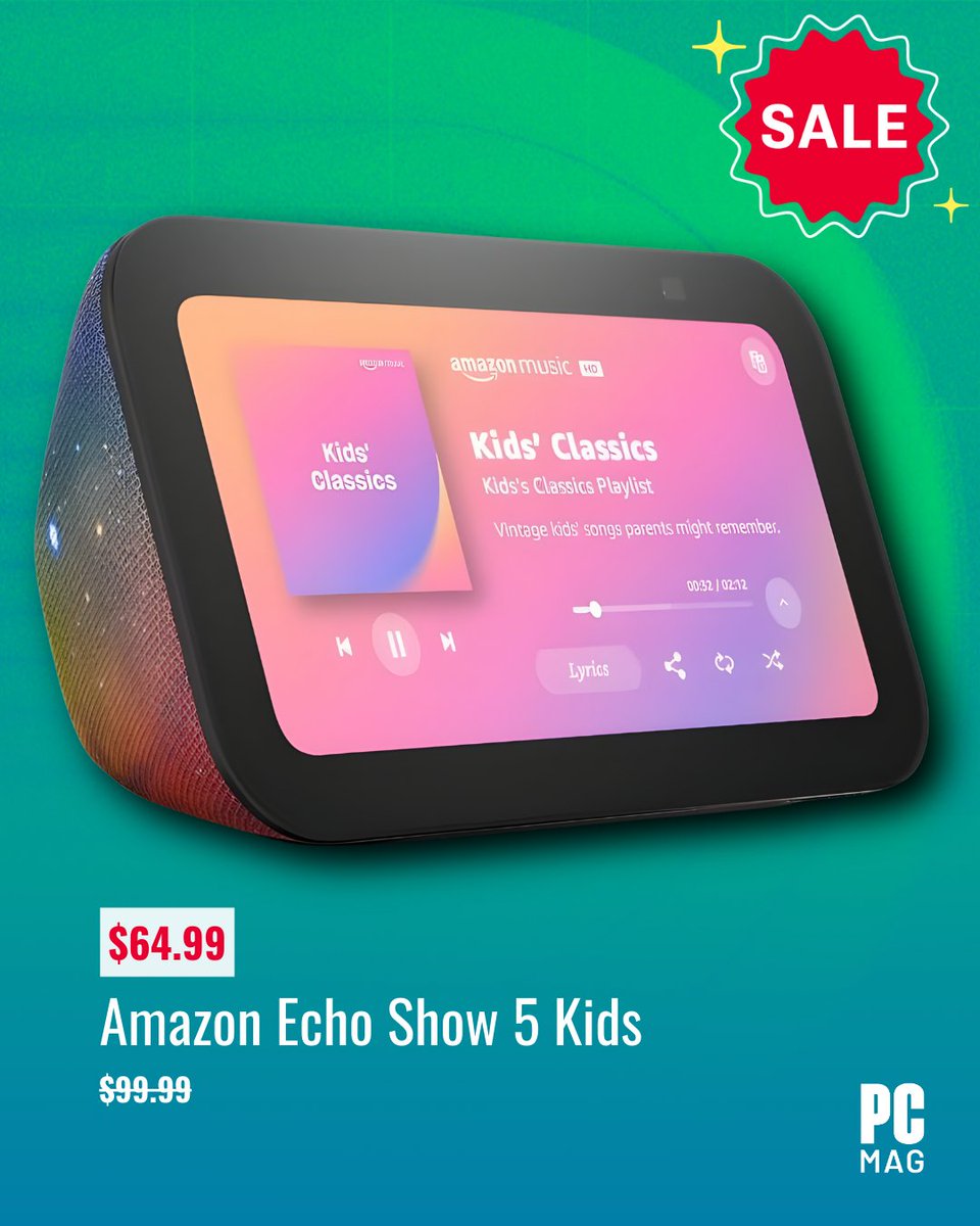 PCMag's tweet image. The Amazon Echo Show 5 Kids can play music, read bedtime stories, and offer homework help, making the smart display an irreplaceable helper for your little ones. Grab one for $65—that's $35 off the list price amzn.to/3OPdPU3

#AmazonEcho #SmartDisplay #PCMag #Deals