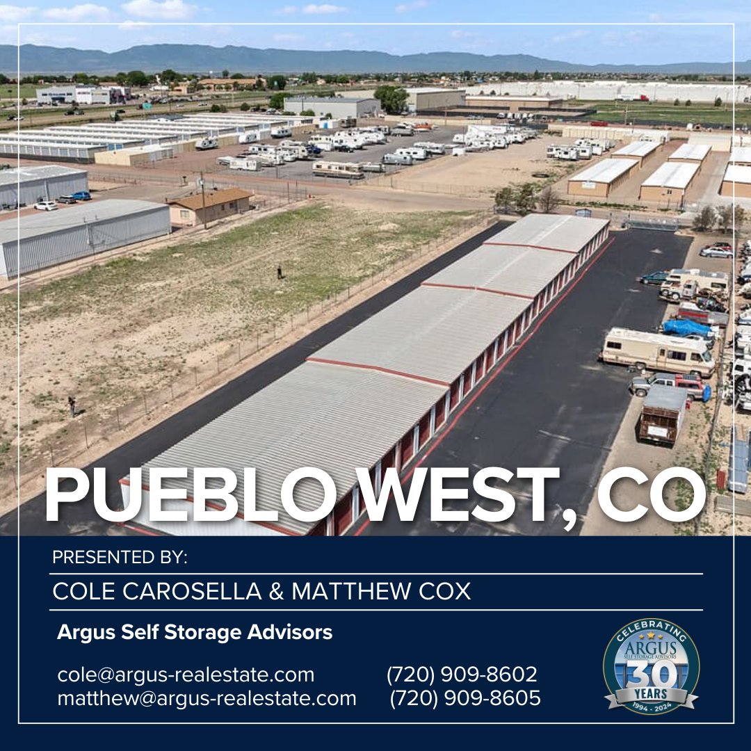 ArgusStorage's tweet photo. 🚨 NEW LISTING
📍 Pueblo West, CO
💲 875,000

📰 Very well-constructed, single-story drive-up self-storage facility with a simple layout, efficient unit mix, and paved RV and boat parking that enhances demand and revenue diversification.

🔗  https://t.co/1Kh8USIJwY https://t.co/fGQLGYHr1V