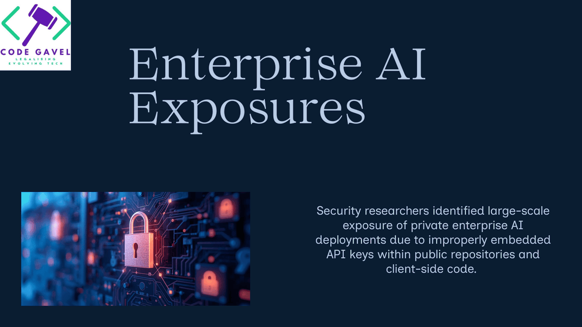 GavelCode's tweet photo. 🤖 Exposed API keys left enterprise AI systems vulnerable.

AI compliance isn’t just policy — it’s cybersecurity fundamentals.

#AICompliance #CyberSecurity #DevSecOps #DataProtection #TechRisk #CodeGavel https://t.co/iroa8178gS