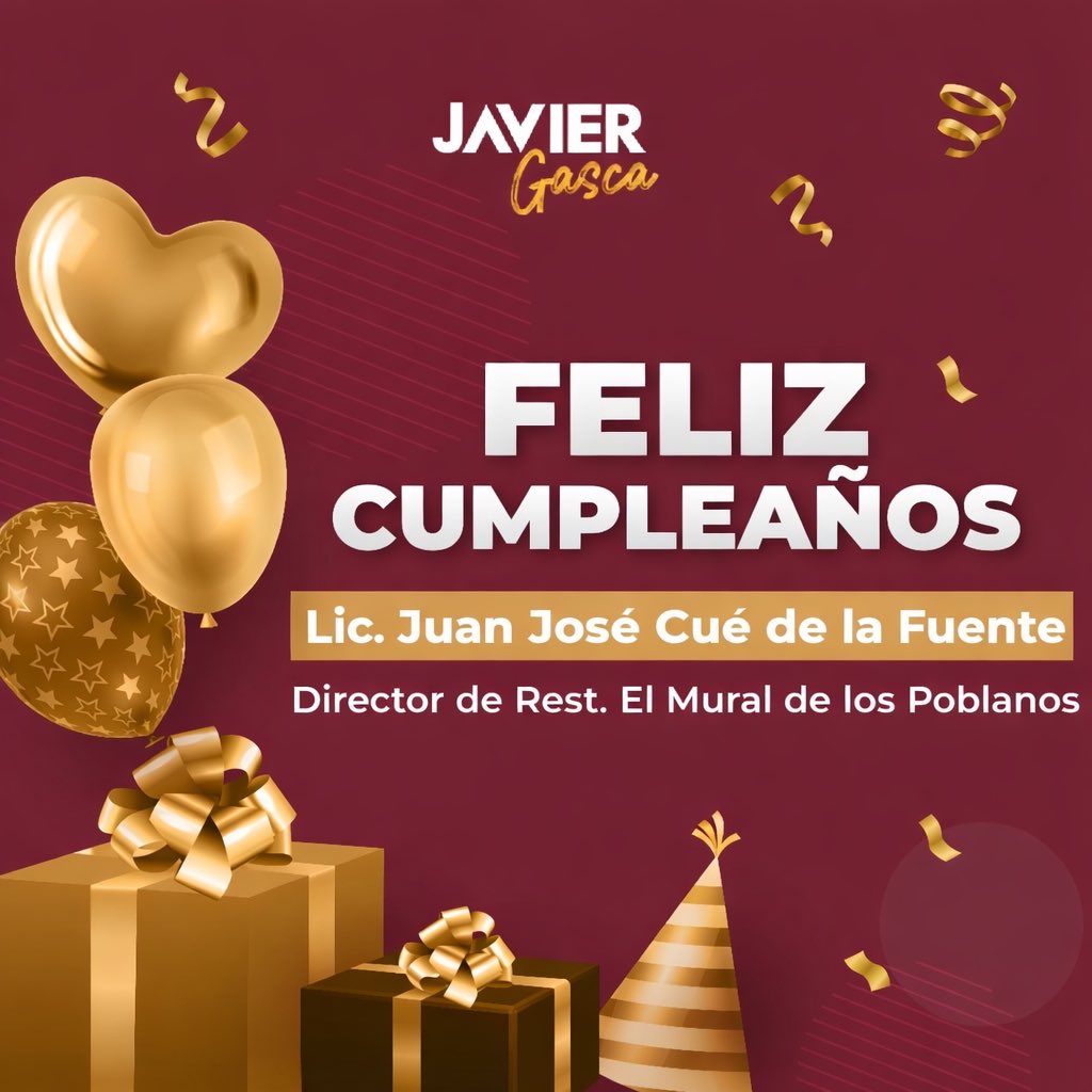 Hoy celebramos el cumpleaños del Lic. Juan José Cué de la Fuente, Director de Rest. El Mural de los Poblanos. 

Reconocemos su liderazgo y compromiso, deseándole un año lleno de salud, éxitos y nuevos logros. ¡Muchas felicidades! 🎉