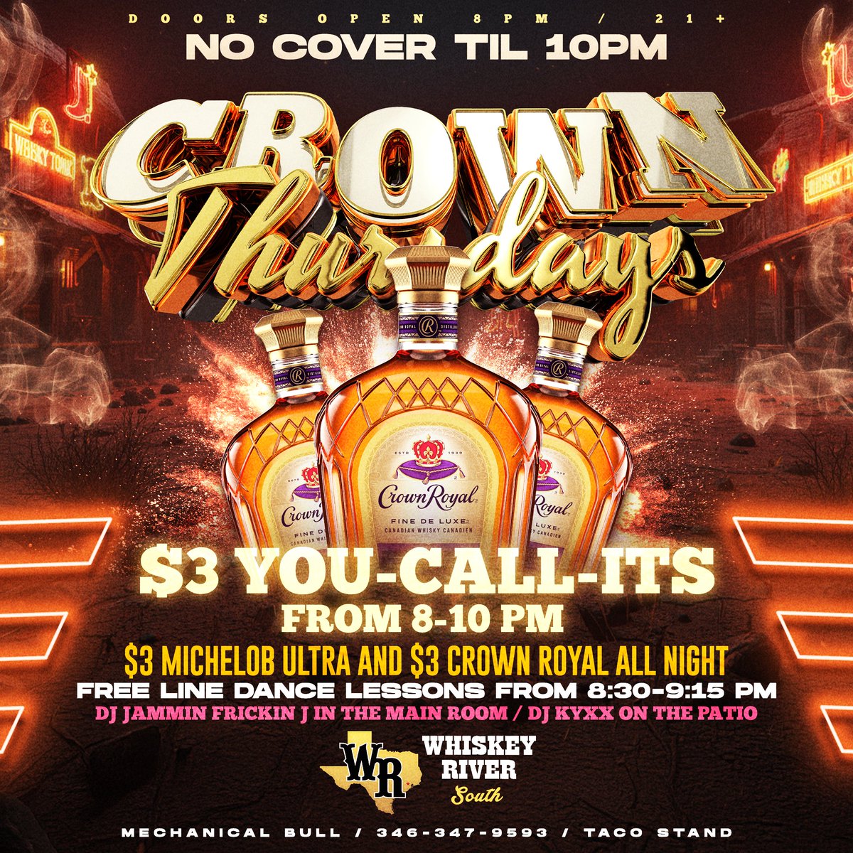 🎉 Exciting news! 🎉 Join us this Thursday for new specials! ✨  
✅ No cover until 10 PM (just walk-in)  
✅ 8–10 PM specials  
✅ All-night specials!  
Don’t miss out! 🍹🎶 #ThursdayVibes #Nightlife