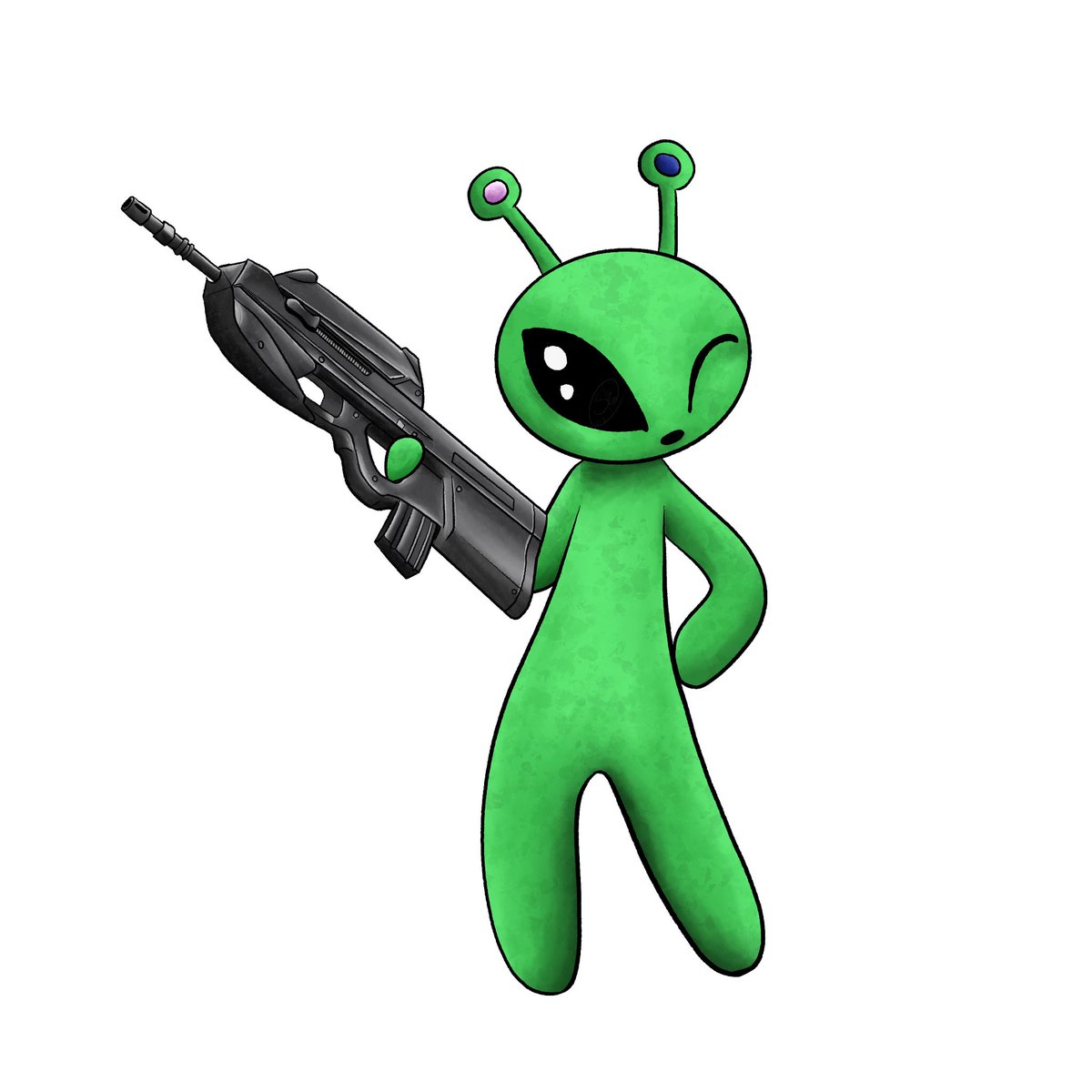 SarebearDraws's tweet photo. Squishy little alien plushies and guns? What an odd combination 🤔 

#ikeaalien #illustration #guns #procreate #ArtistOnTwitter https://t.co/xNPzuzbhFa
