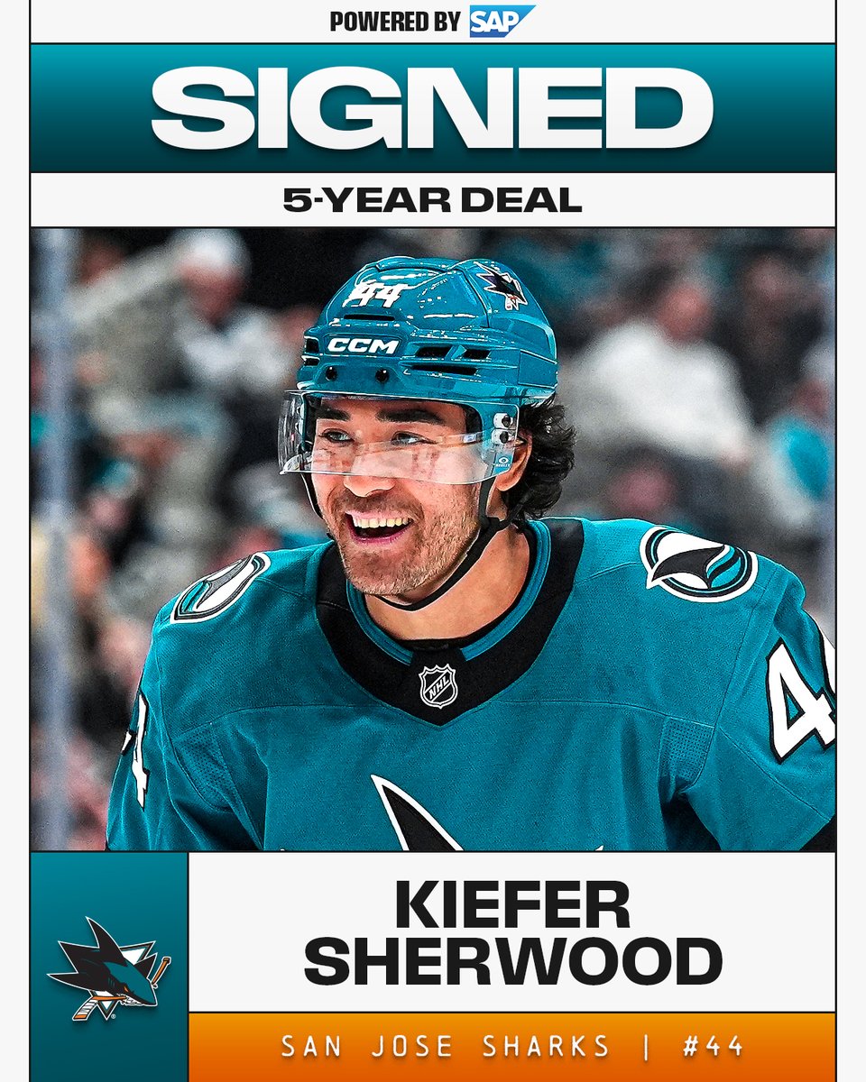 Kiefer Sherwood has signed a 5-year deal with the @SanJoseSharks! 🦈
Powered by @SAPCenter