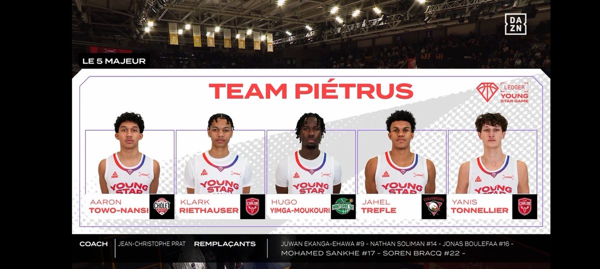 Deux chalonnais dans les titulaires ce soir 💪🔴⚪🔥 let's go <a href="/ELANCHALON/">Elan Chalon</a>  <a href="/YSGLNB/">Ledger Young Star Game LNB</a>
