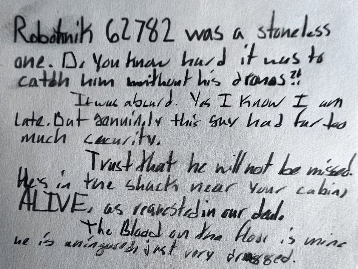 AgentGuerra's tweet photo. [The energy of an opening ring portal is felt before quickly dissipating.  A photo and an info card are taped to @Eldritch_Stone's door.] https://t.co/oV4Bl6BzDp