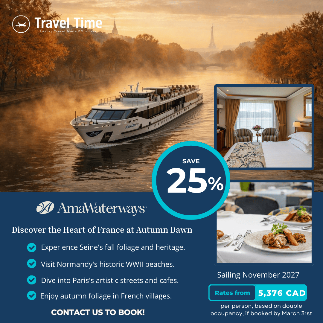 TravelTimeLois's tweet photo. Paris in November isn't a compromise. It's the secret the crowds don't know about. 🍂

This November 6–13, 2027, AmaWaterways' 7-night Paris &amp; Normandy cruise takes you through it all aboard the intimate AmaDante.

📞 Contact us at Travel Time Agency: lbarbour@trevello.com https://t.co/bg4P0LBHhi