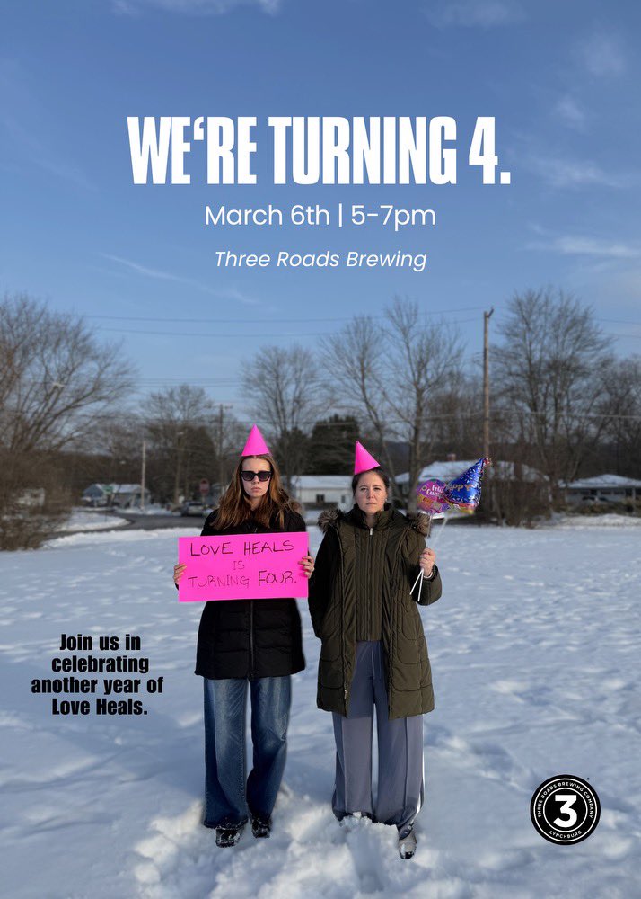 We are proud to announce our newest Featured Non-Profit Partner Love Heals! Love Heals hosts events where 100% of funds raised goes to local individuals in medical crises. Because no one should go through hardship alone.

This Friday is their 4 year birthday party at Three Roads!